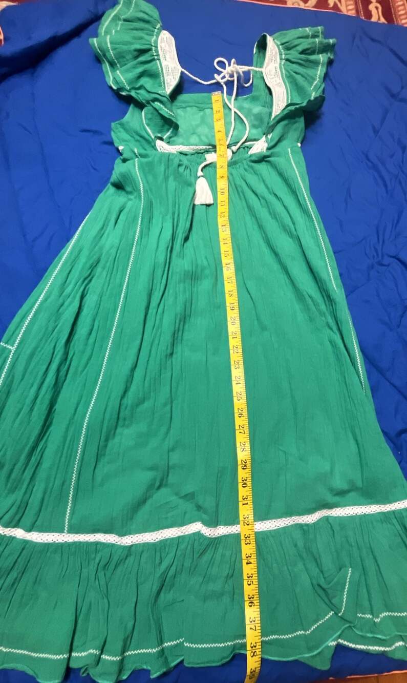 M.A.B.E Green Embroidered Cotton Maxi Dress with Lace Trim - Picture 12 of 13
